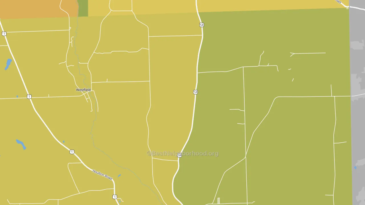 Map of the best neighborhoods in the Mars Hill-Blaine area, with better matches in green and worse matches in red