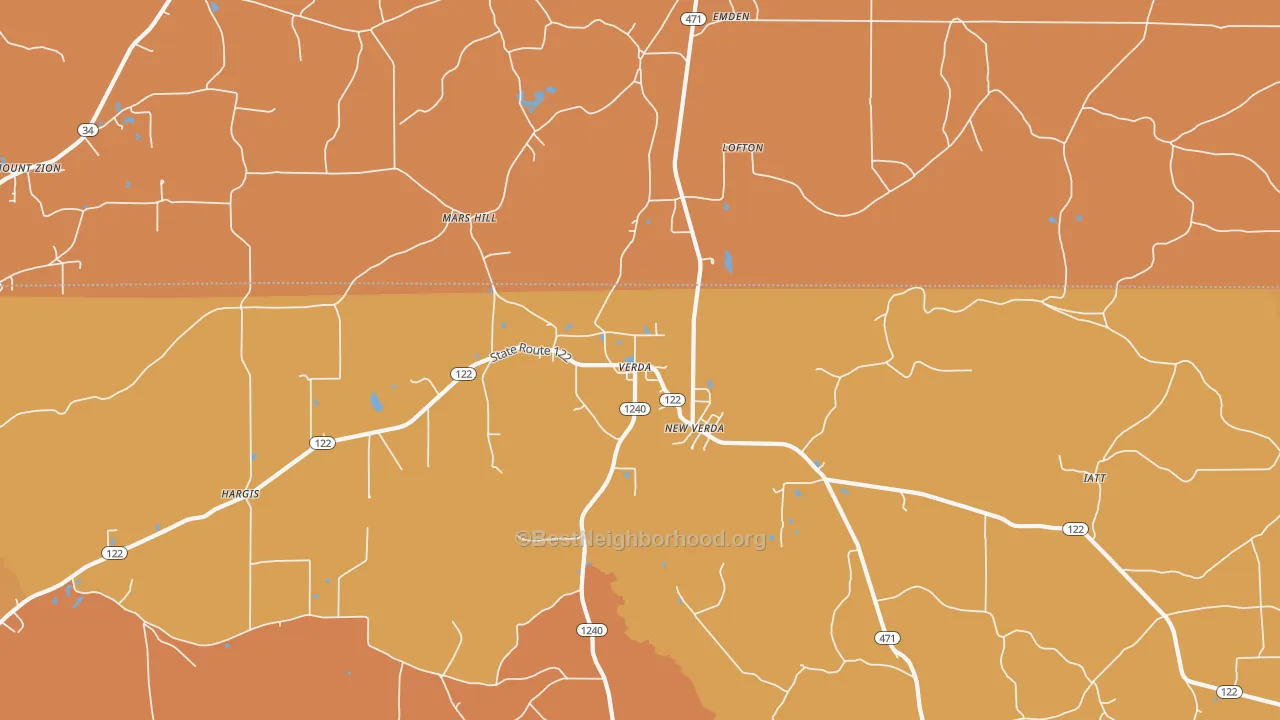 Map of the best neighborhoods in the Mars Hill area, with better matches in green and worse matches in red