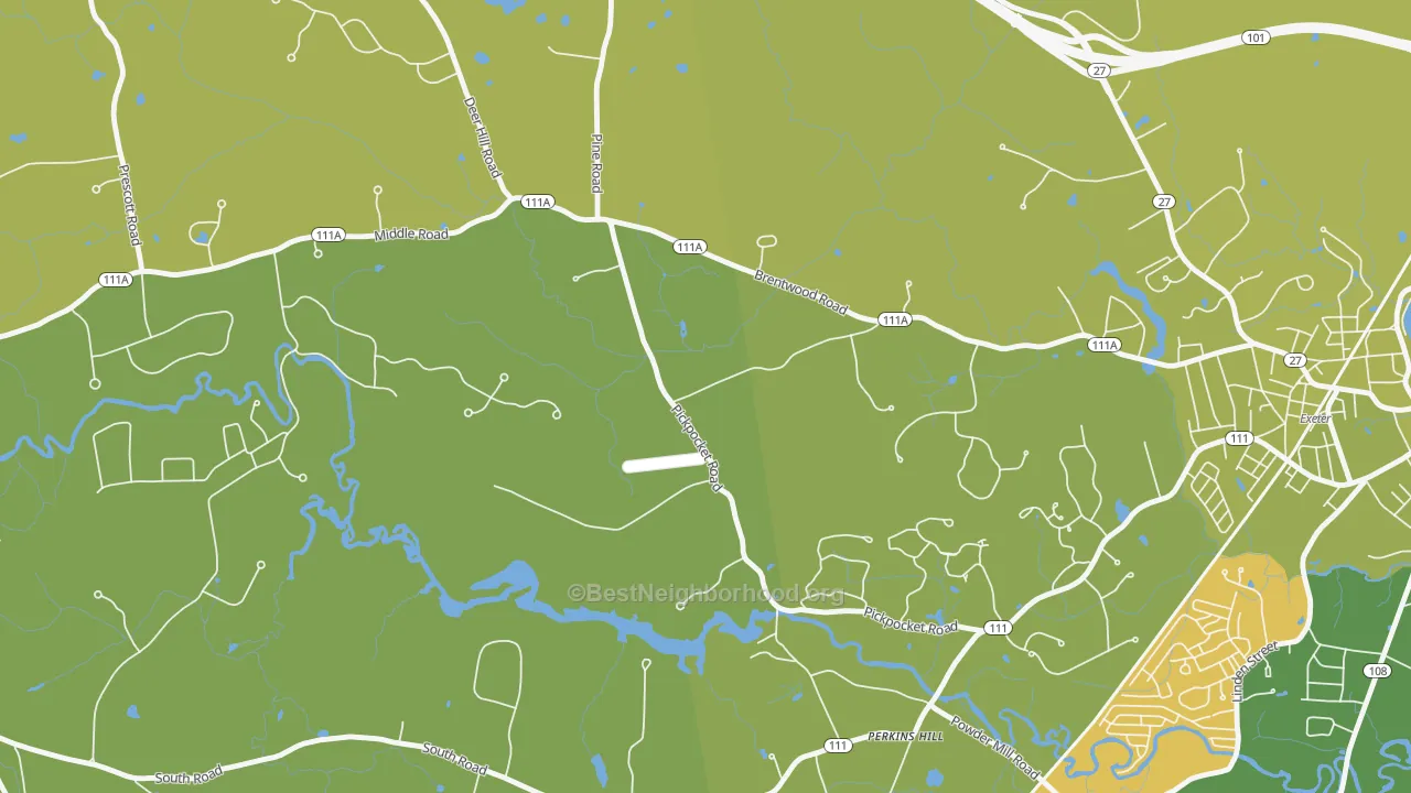 Map of the best neighborhoods in the Marshall Corner area, with better matches in green and worse matches in red