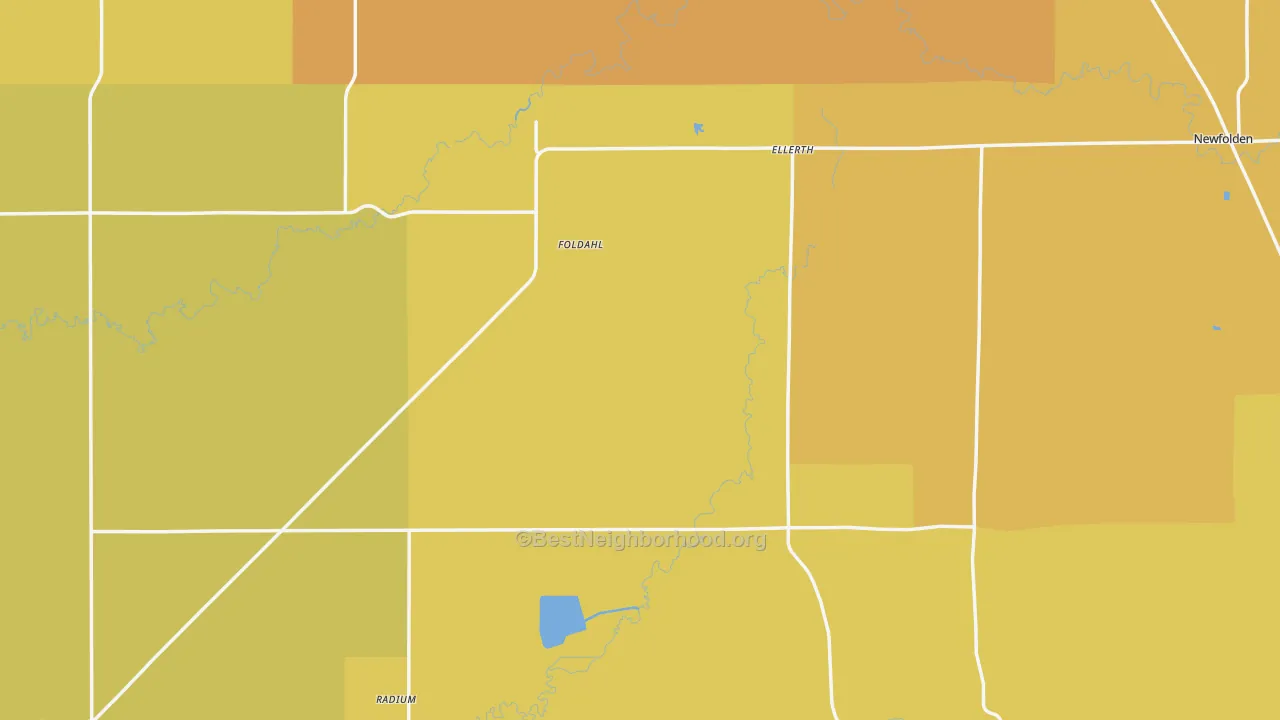Map of the best neighborhoods in the Marshall County area, with better matches in green and worse matches in red