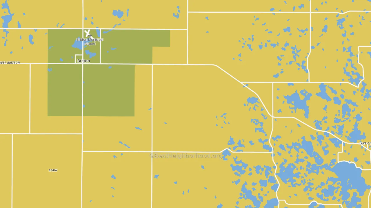Map of the best neighborhoods in the Marshall County area, with better matches in green and worse matches in red