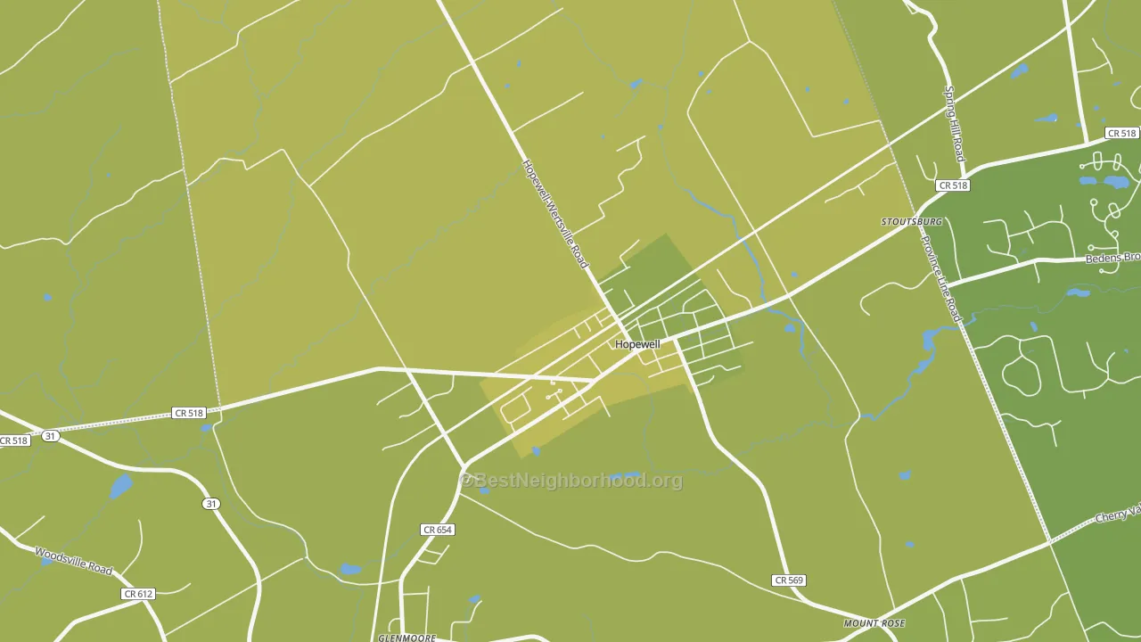 Map of the best neighborhoods in the Marshalls Corner area, with better matches in green and worse matches in red