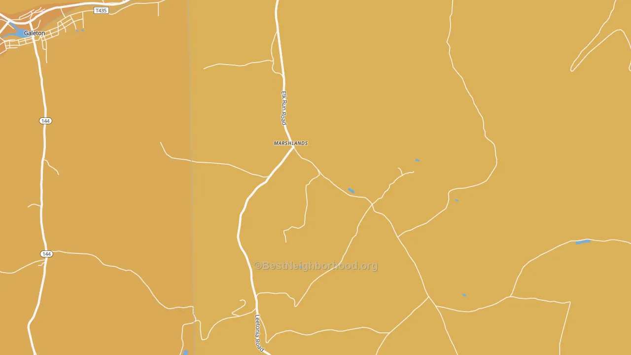 Map of the best neighborhoods in the Marshlands area, with better matches in green and worse matches in red