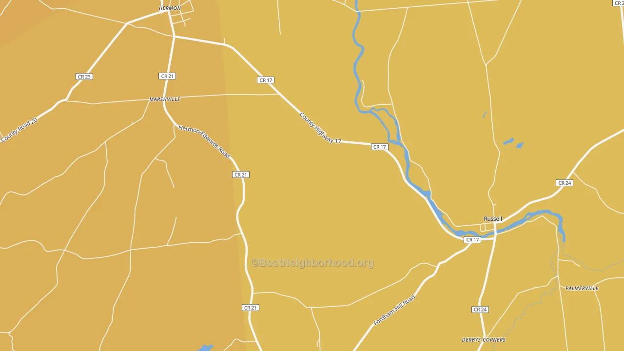 Map of the best neighborhoods in the Marshville area, with better matches in green and worse matches in red