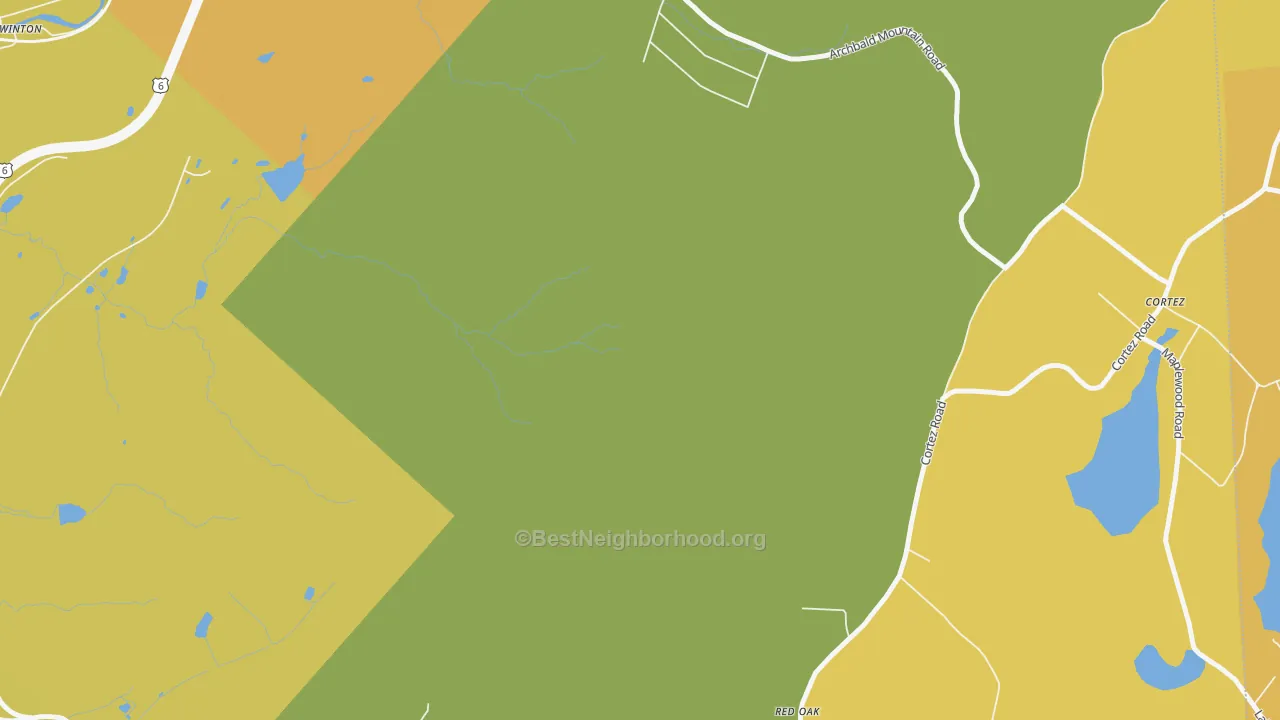Map of the best neighborhoods in the Marshwood area, with better matches in green and worse matches in red