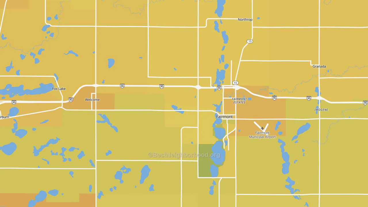Map of the best neighborhoods in the Martin County area, with better matches in green and worse matches in red