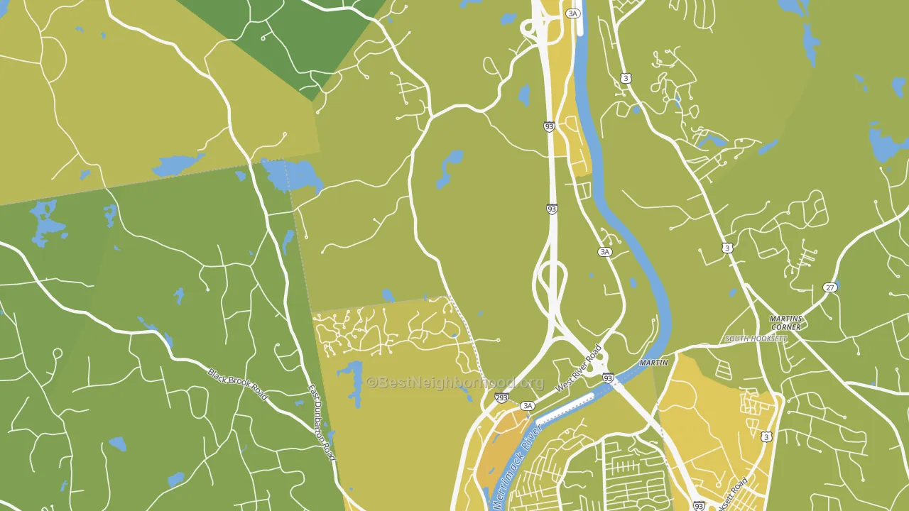 Map of the best neighborhoods in the Martin area, with better matches in green and worse matches in red