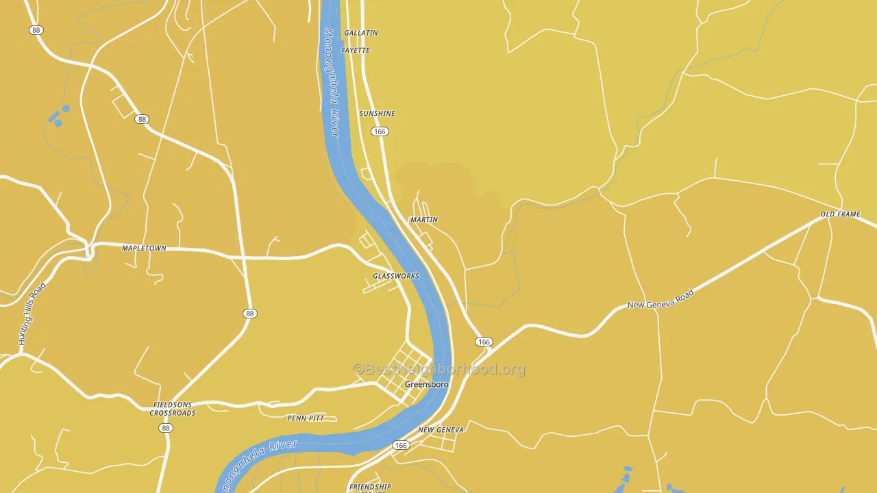 Map of the best neighborhoods in the Martin area, with better matches in green and worse matches in red