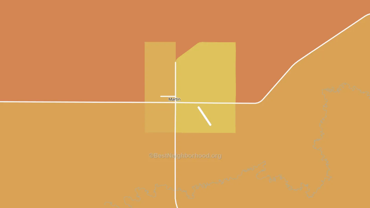 Map of the best neighborhoods in the Martin area, with better matches in green and worse matches in red