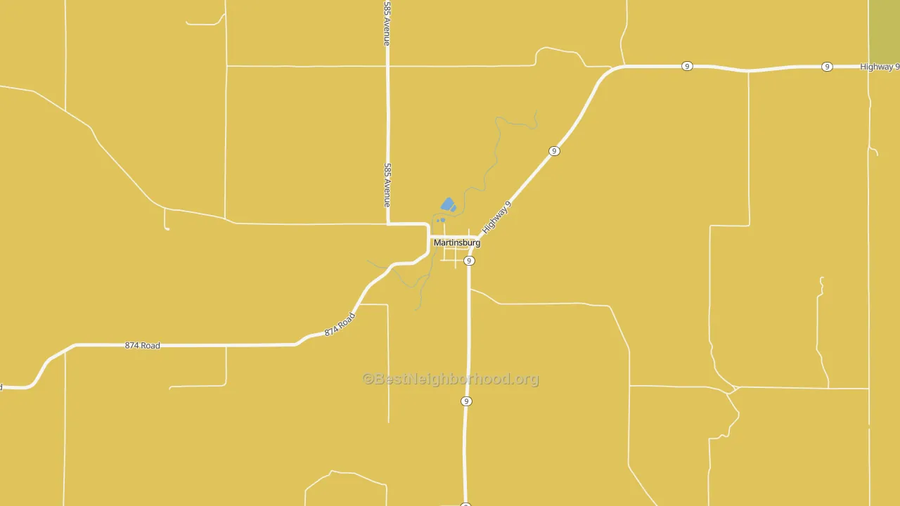 Map of the best neighborhoods in the Martinsburg area, with better matches in green and worse matches in red