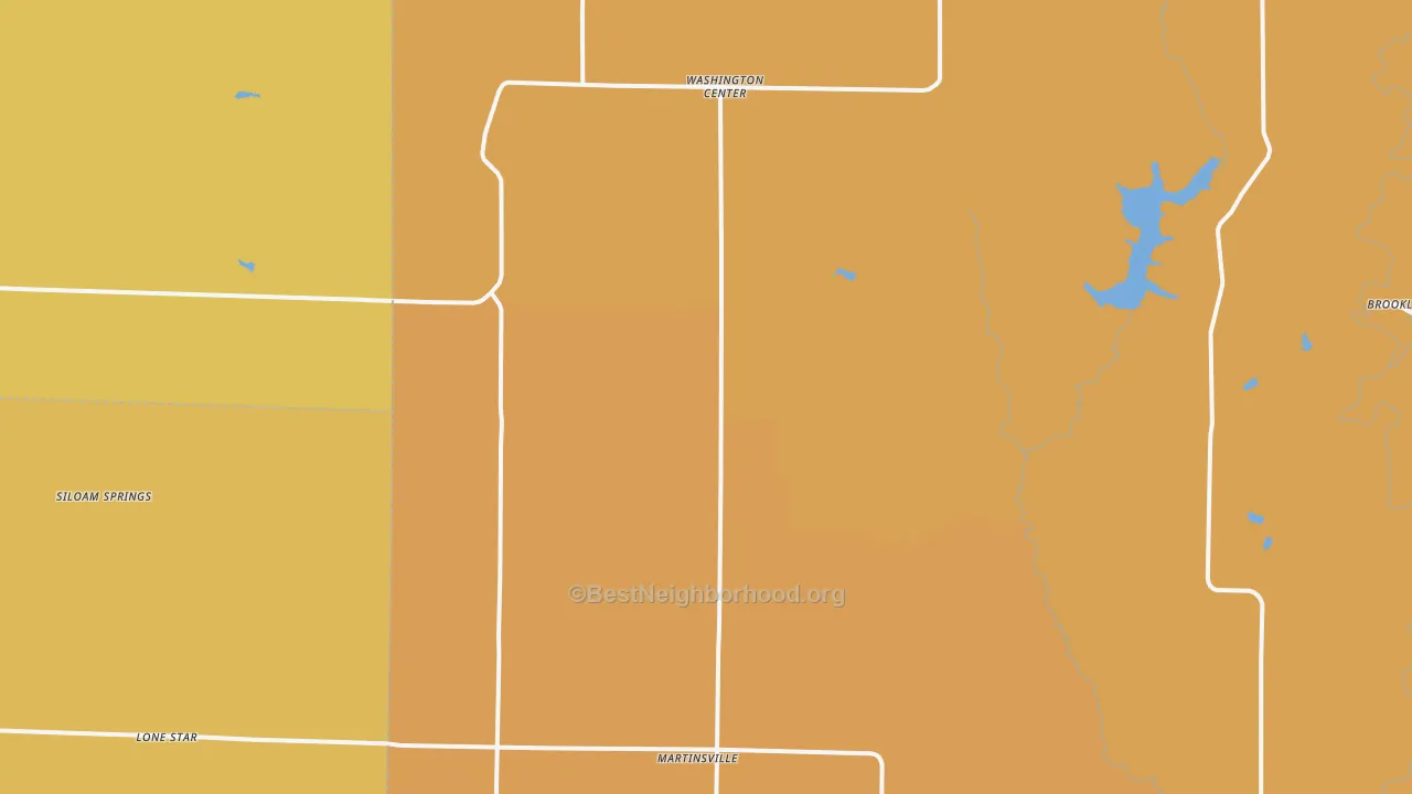 Map of the best neighborhoods in the Martinsville area, with better matches in green and worse matches in red