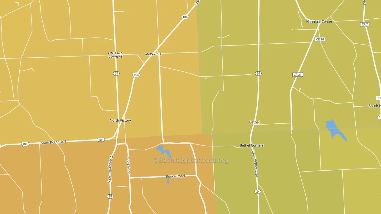 Map of the best neighborhoods in the Martville area, with better matches in green and worse matches in red