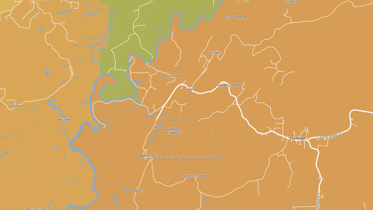 Map of the best neighborhoods in the Marvel area, with better matches in green and worse matches in red