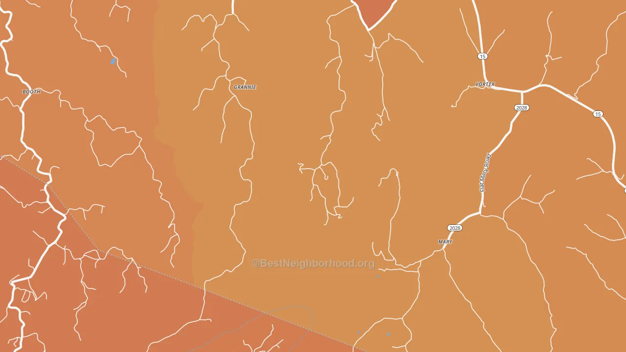 Map of the best neighborhoods in the Mary area, with better matches in green and worse matches in red