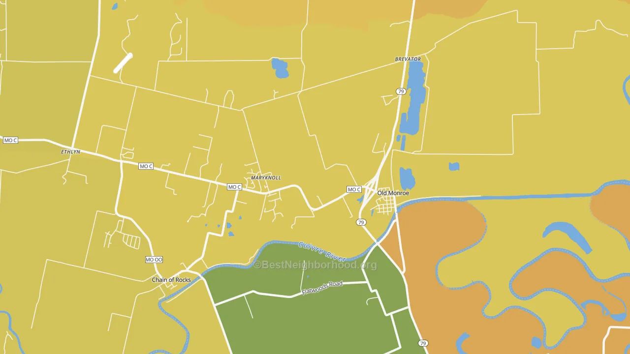 Map of the best neighborhoods in the Maryknoll area, with better matches in green and worse matches in red