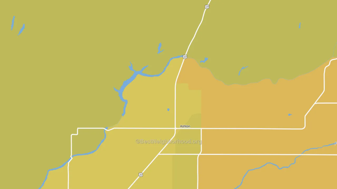 Map of the best neighborhoods in the Marysville area, with better matches in green and worse matches in red