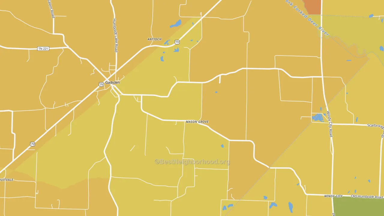 Map of the best neighborhoods in the Mason Grove area, with better matches in green and worse matches in red