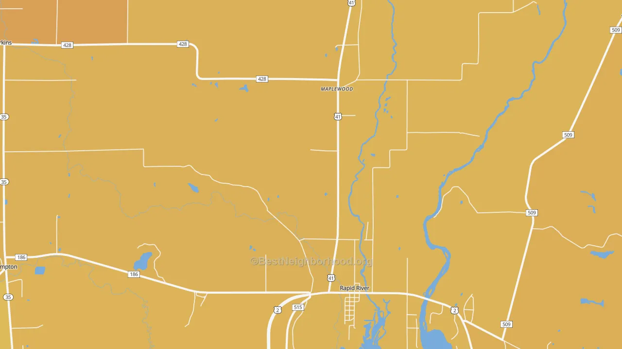 Map of the best neighborhoods in the Masonville area, with better matches in green and worse matches in red