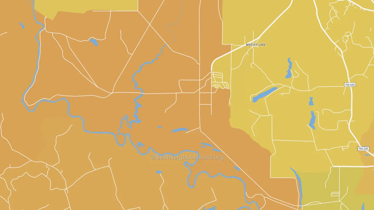 Map of the best neighborhoods in the Massey Lake area, with better matches in green and worse matches in red