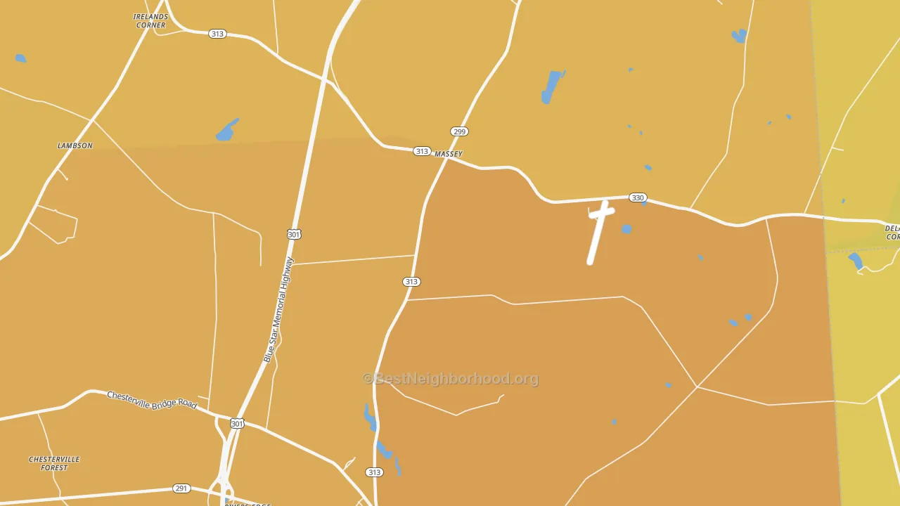 Map of the best neighborhoods in the Massey area, with better matches in green and worse matches in red