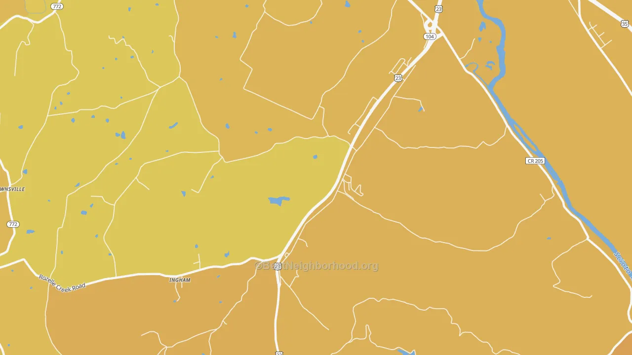 Map of the best neighborhoods in the Massieville area, with better matches in green and worse matches in red