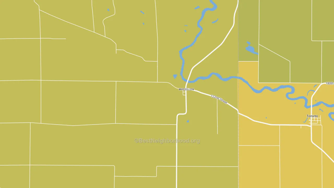 Map of the best neighborhoods in the Massillon area, with better matches in green and worse matches in red