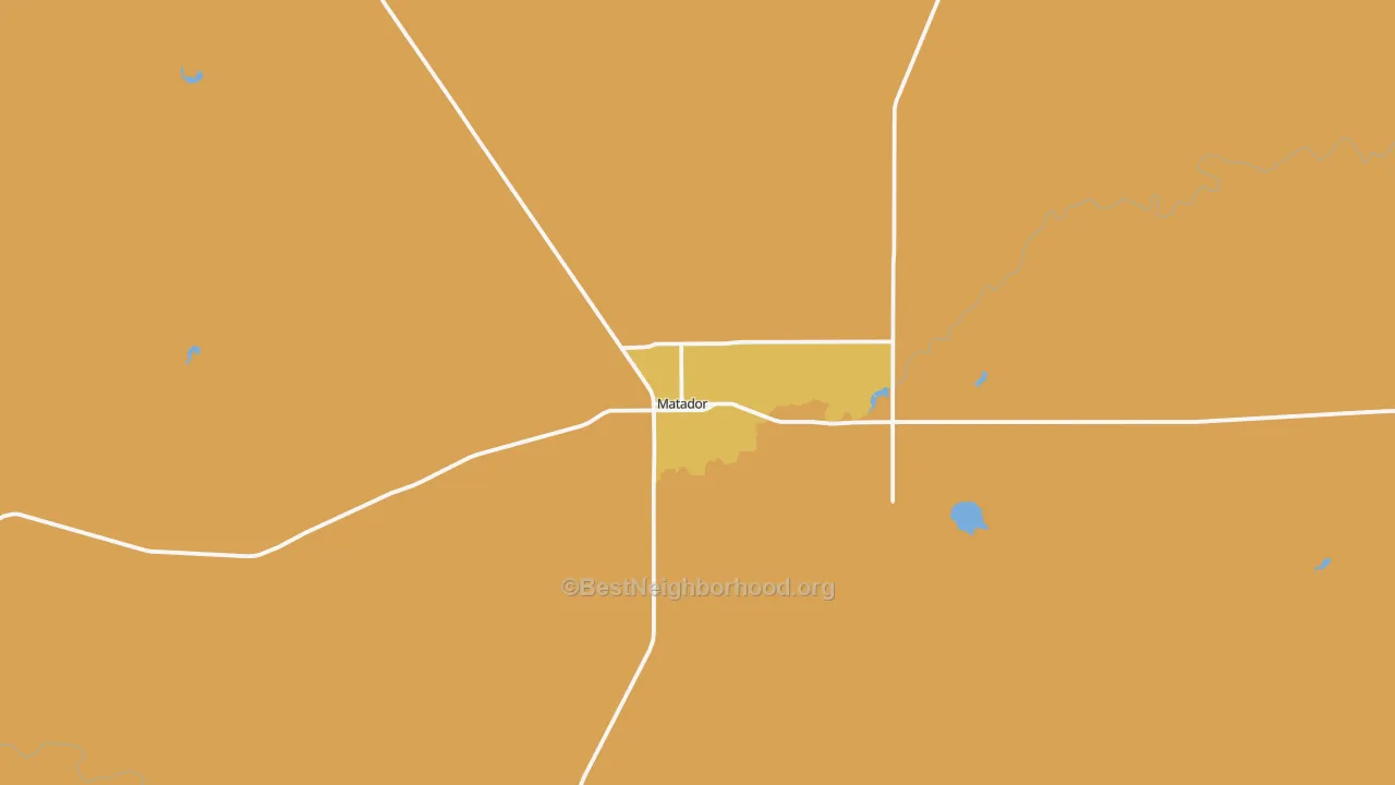 Map of the best neighborhoods in the Matador area, with better matches in green and worse matches in red