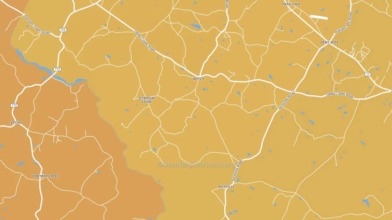 Map of the best neighborhoods in the Match area, with better matches in green and worse matches in red