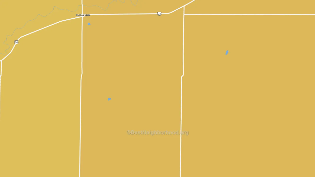 Map of the best neighborhoods in the Matheson area, with better matches in green and worse matches in red