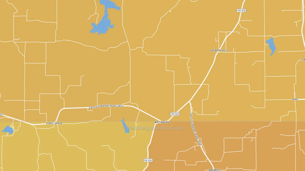 Map of the best neighborhoods in the Matinburg area, with better matches in green and worse matches in red