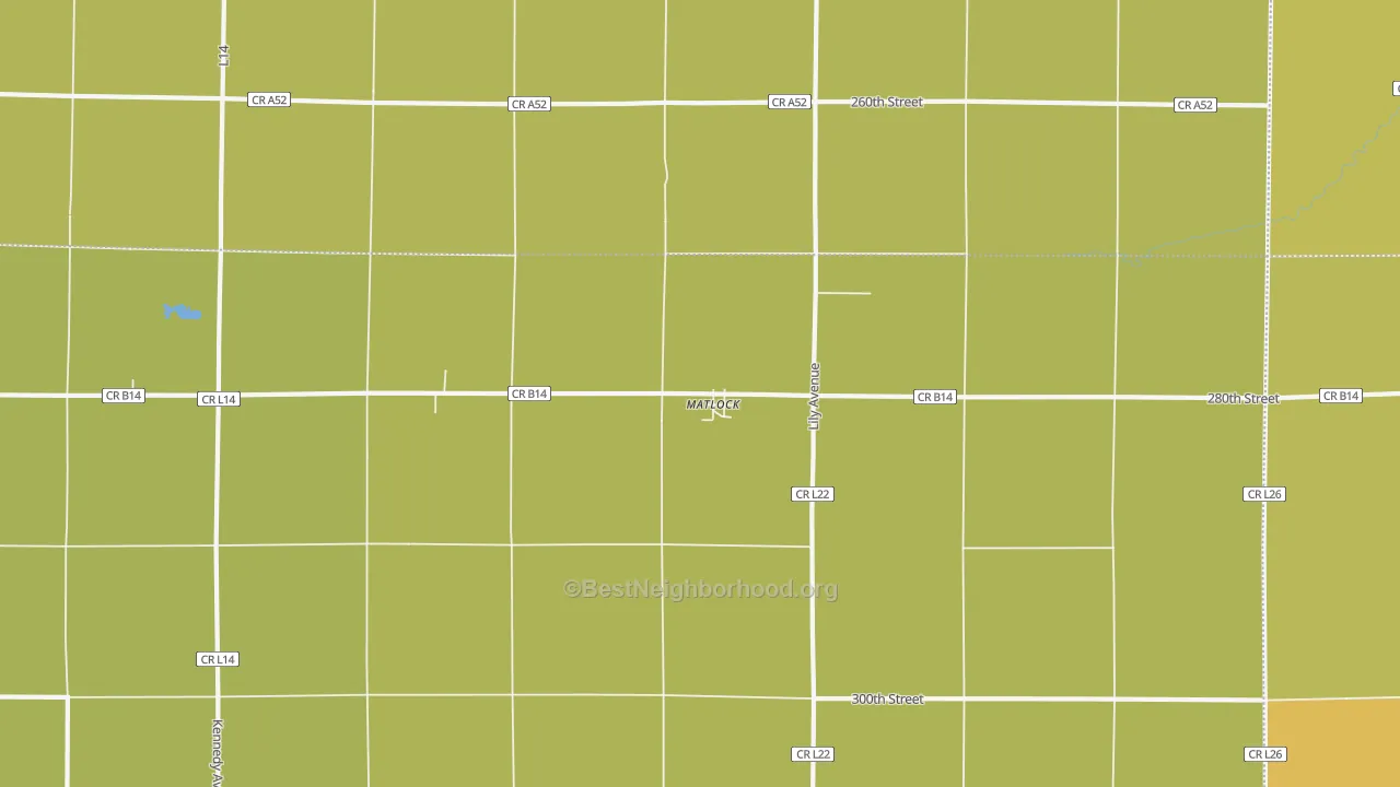 Map of the best neighborhoods in the Matlock area, with better matches in green and worse matches in red