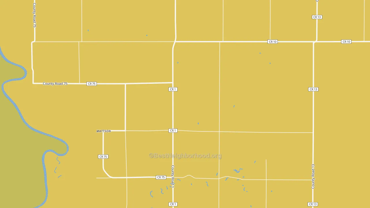 Map of the best neighborhoods in the Mattson area, with better matches in green and worse matches in red