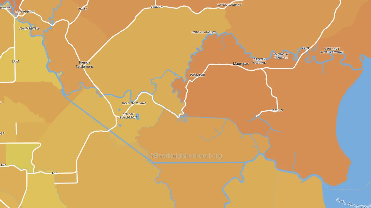 Map of the best neighborhoods in the Maurepas area, with better matches in green and worse matches in red