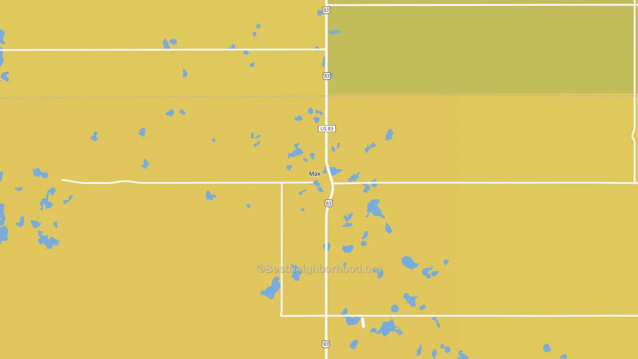 Map of the best neighborhoods in the Max area, with better matches in green and worse matches in red