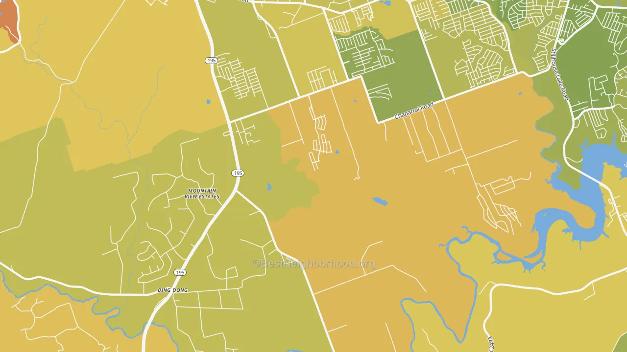Map of the best neighborhoods in the Maxdale area, with better matches in green and worse matches in red
