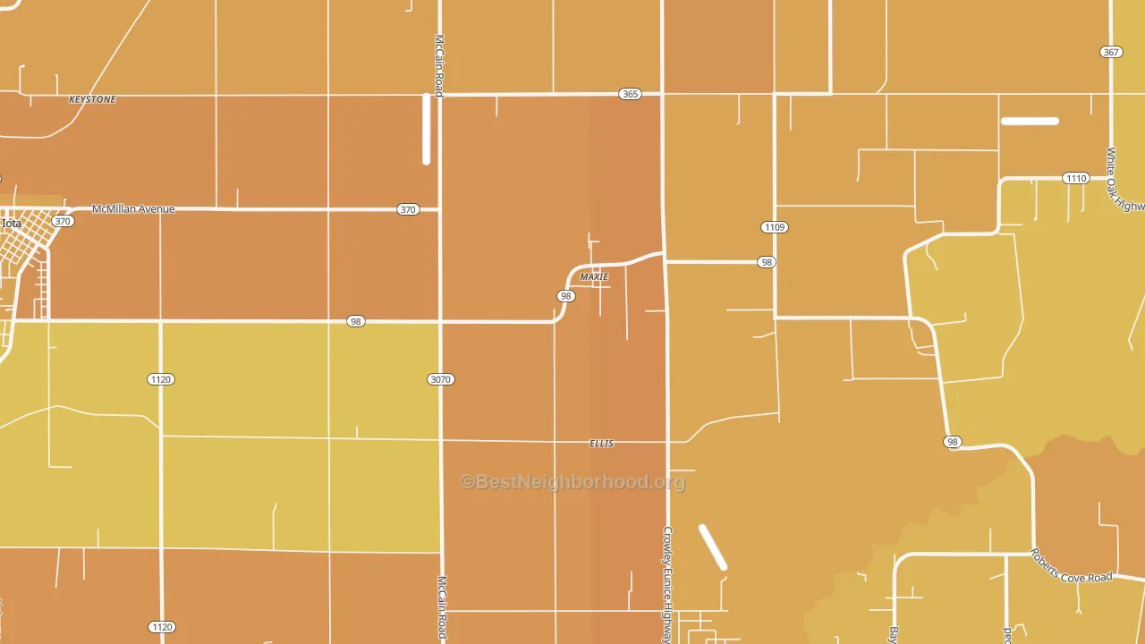 Map of the best neighborhoods in the Maxie area, with better matches in green and worse matches in red
