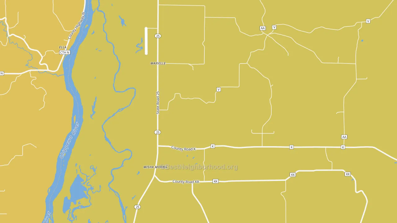 Map of the best neighborhoods in the Maxville area, with better matches in green and worse matches in red