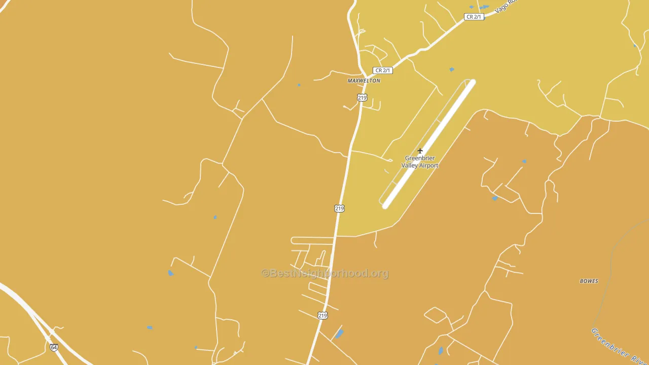 Map of the best neighborhoods in the Maxwelton area, with better matches in green and worse matches in red