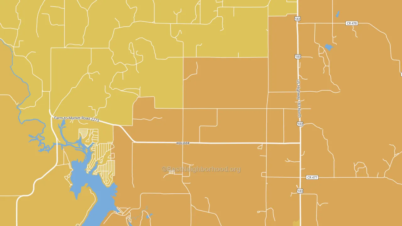Map of the best neighborhoods in the May area, with better matches in green and worse matches in red