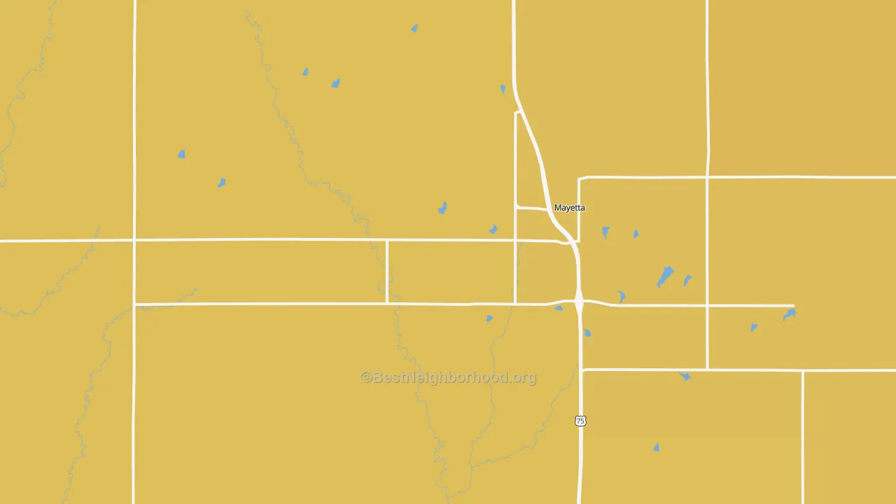 Map of the best neighborhoods in the Mayetta area, with better matches in green and worse matches in red