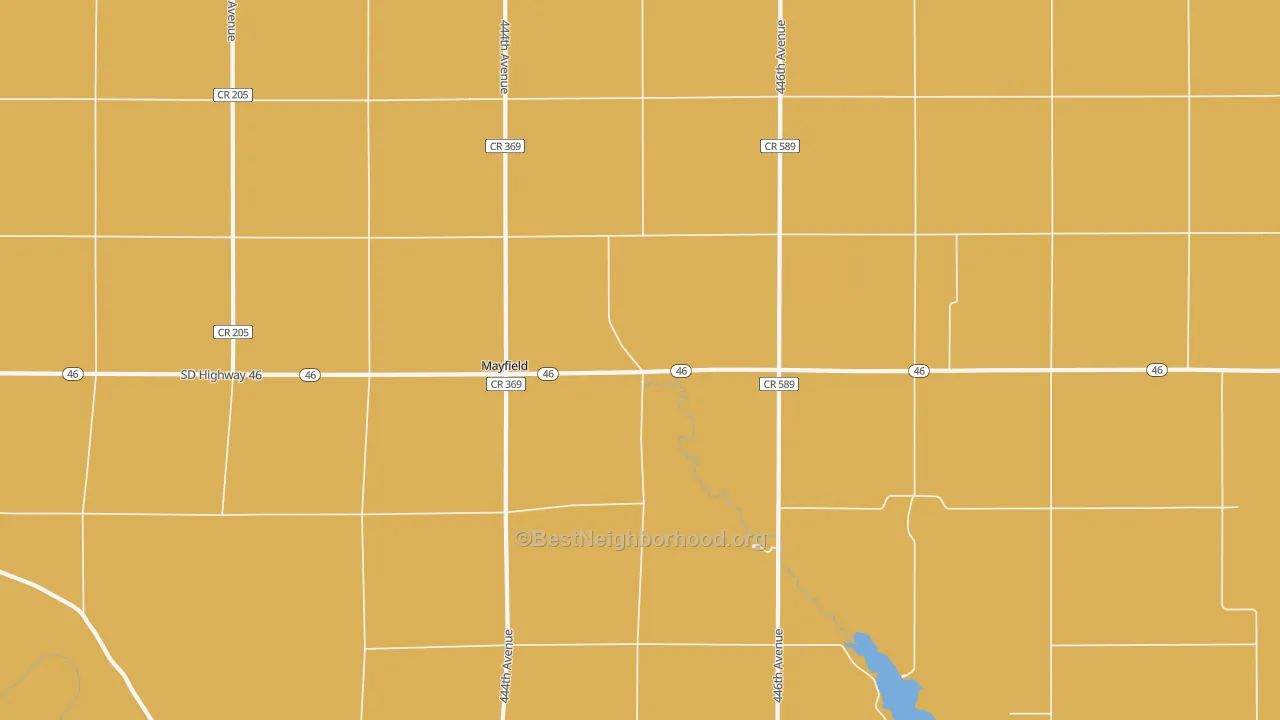 Map of the best neighborhoods in the Mayfield area, with better matches in green and worse matches in red