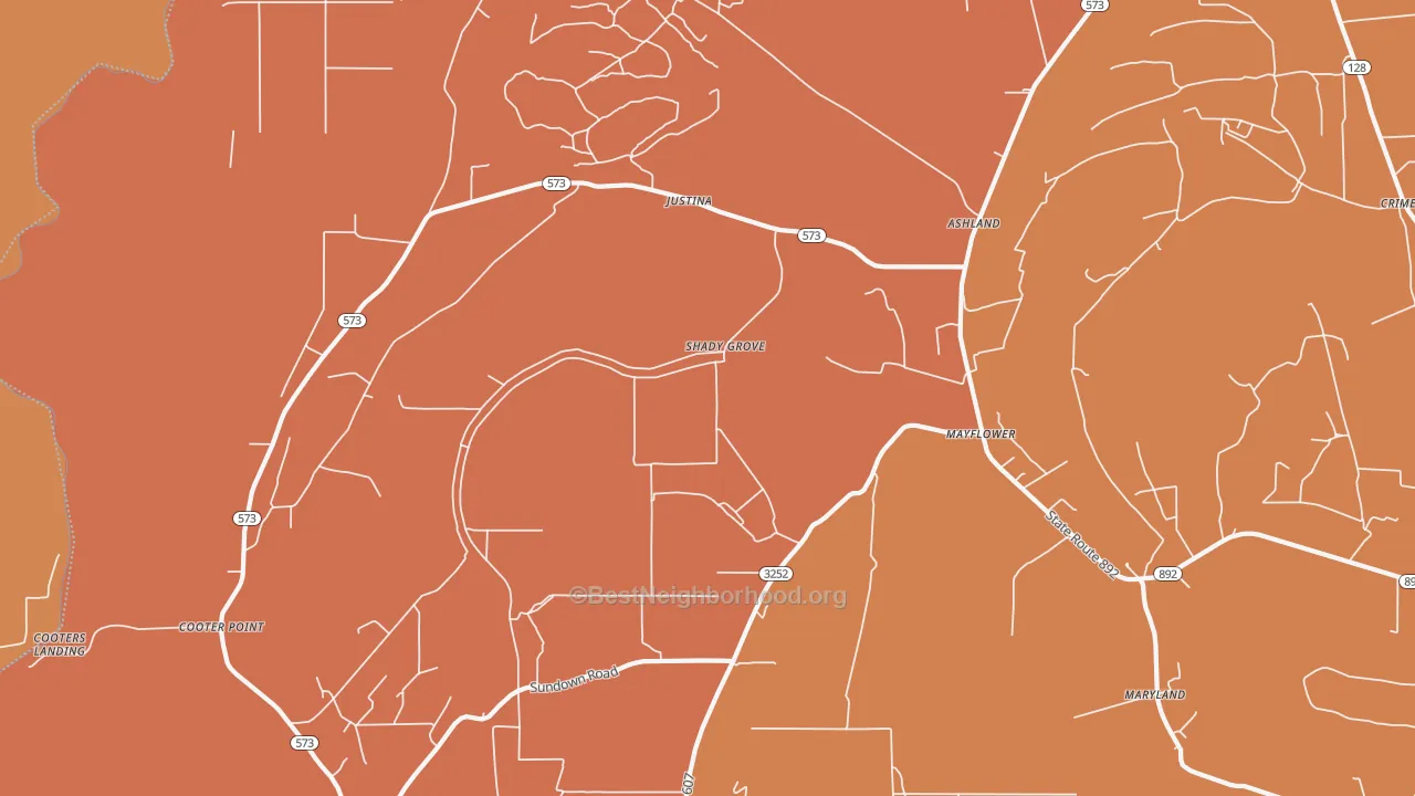 Map of the best neighborhoods in the Mayflower area, with better matches in green and worse matches in red