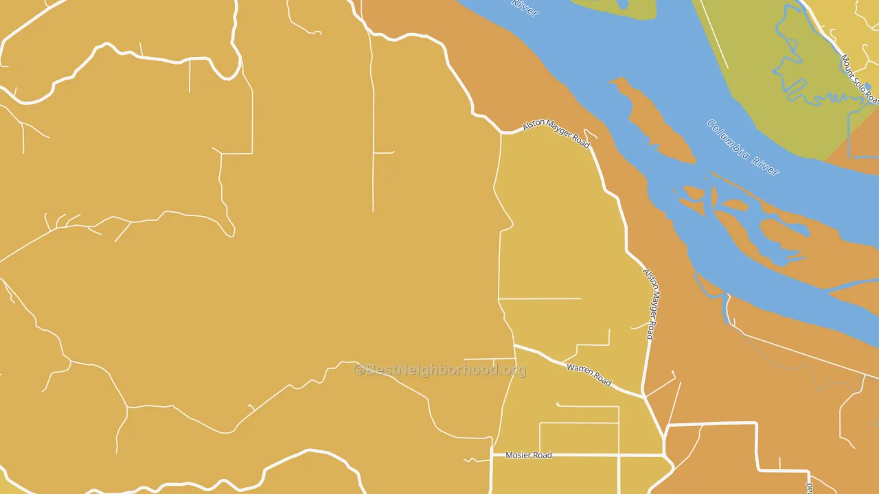 Map of the best neighborhoods in the Mayger area, with better matches in green and worse matches in red