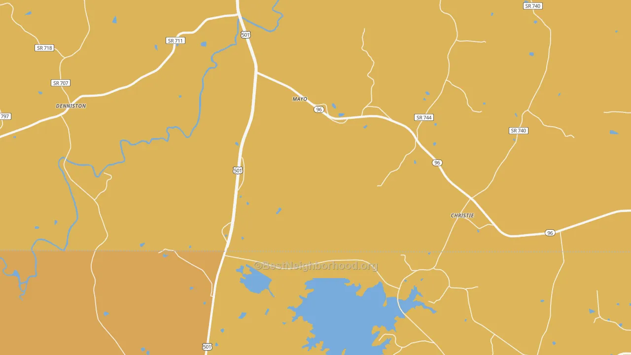 Map of the best neighborhoods in the Mayo area, with better matches in green and worse matches in red