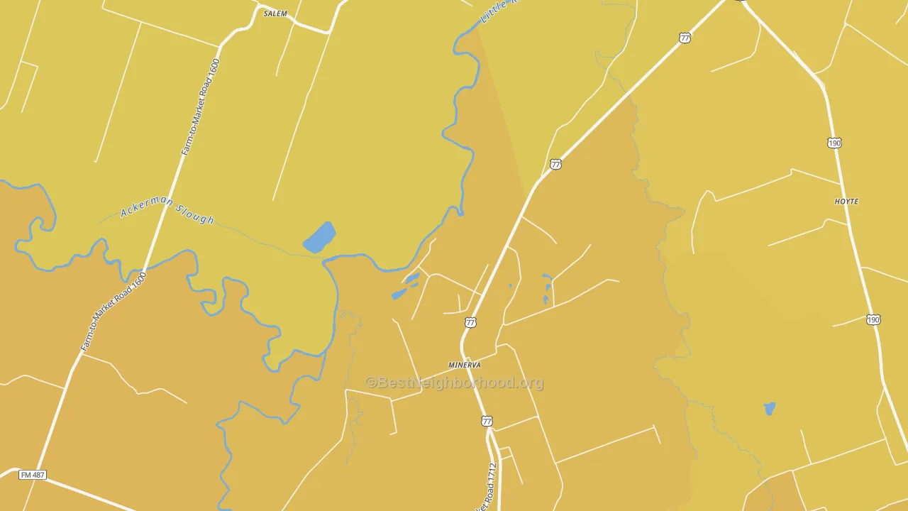 Map of the best neighborhoods in the Maysfield area, with better matches in green and worse matches in red