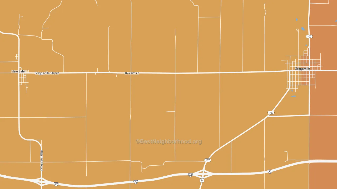 Map of the best neighborhoods in the Maysville area, with better matches in green and worse matches in red