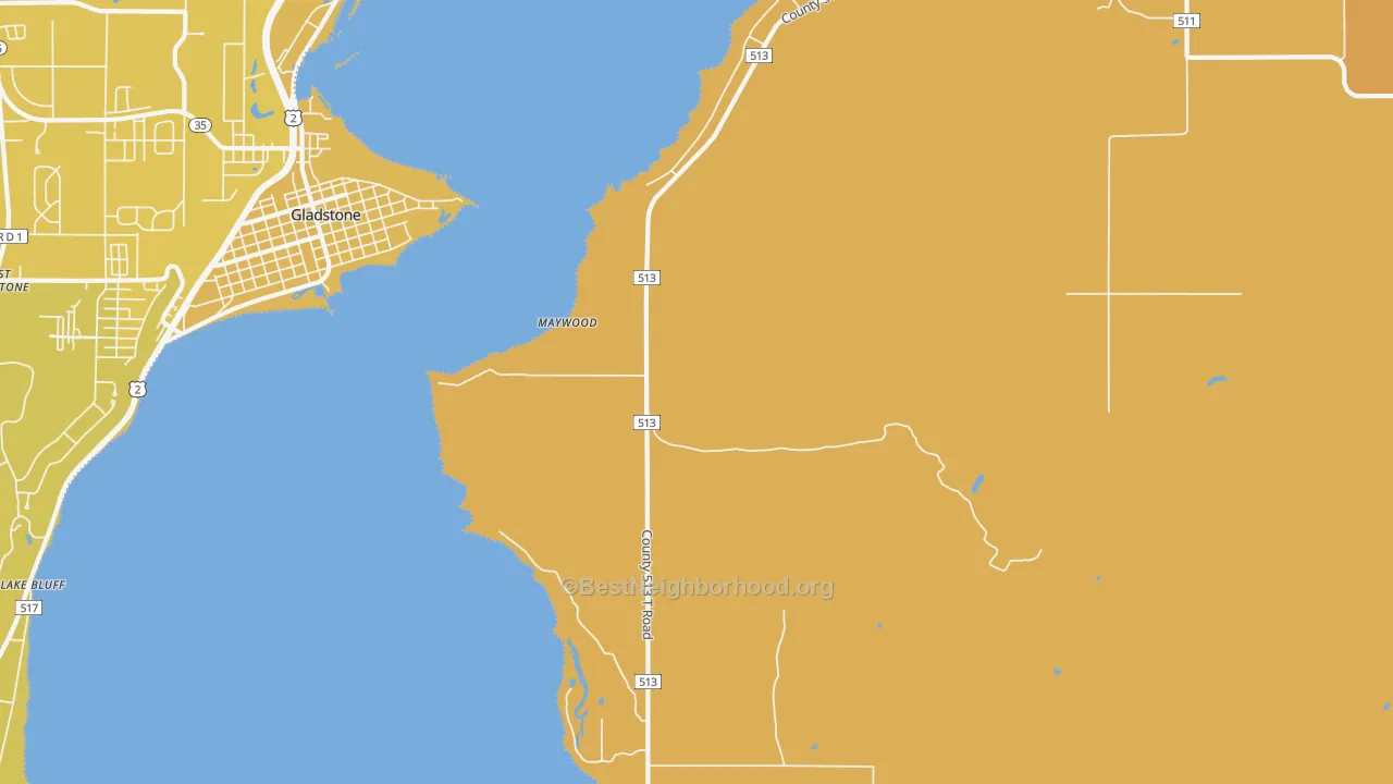Map of the best neighborhoods in the Maywood area, with better matches in green and worse matches in red