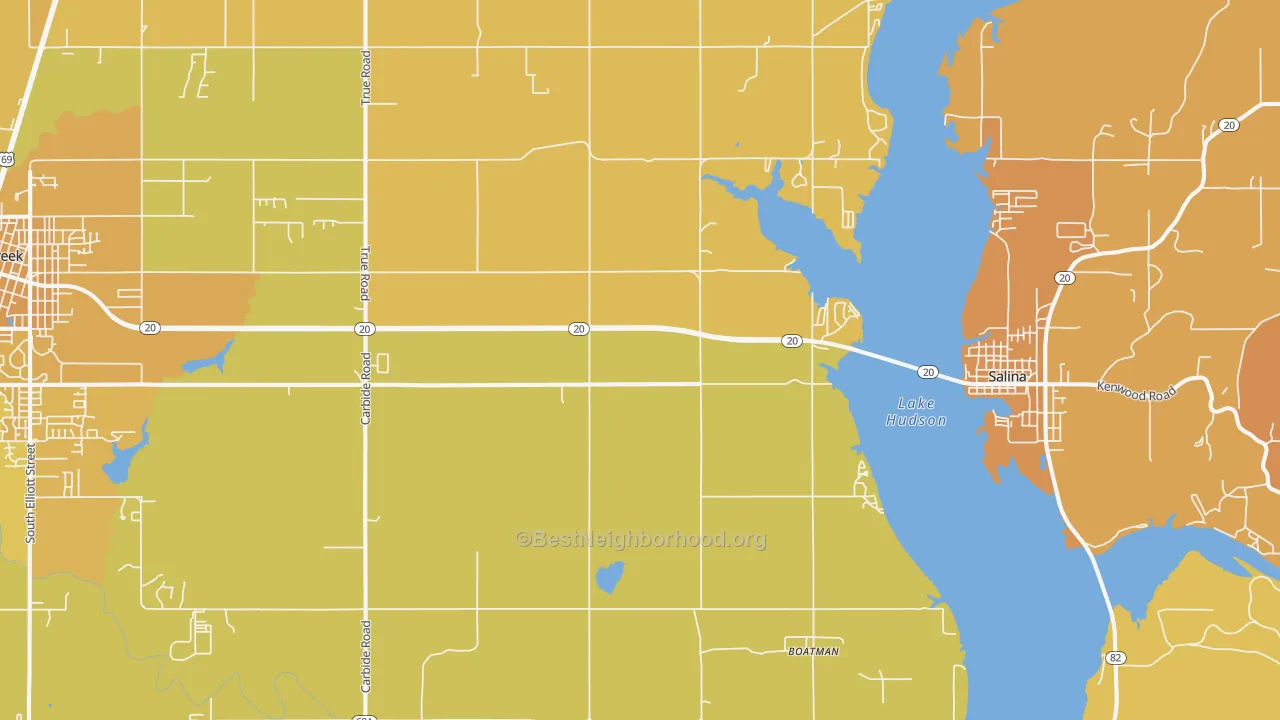 Map of the best neighborhoods in the Mazie area, with better matches in green and worse matches in red
