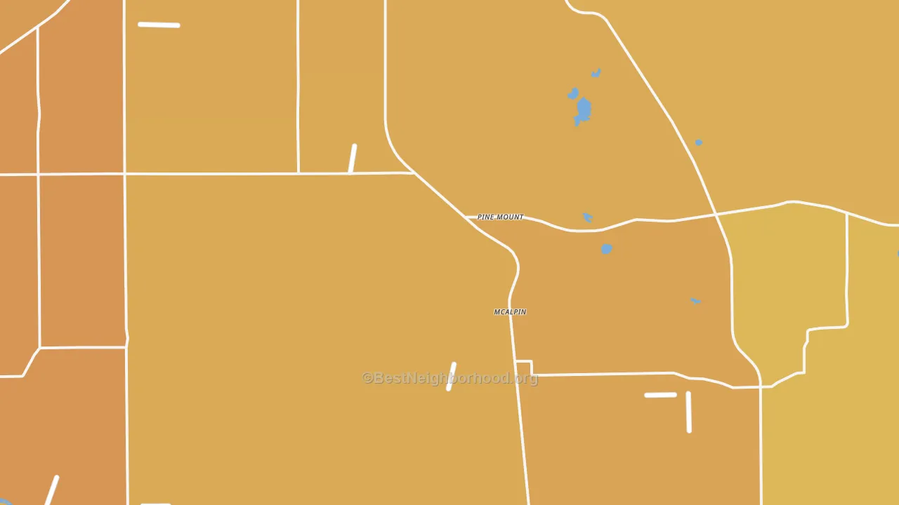 Map of the best neighborhoods in the Mc Alpin area, with better matches in green and worse matches in red