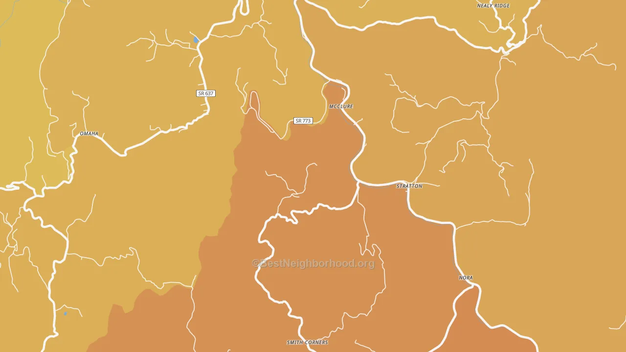 Map of the best neighborhoods in the Mc Clure area, with better matches in green and worse matches in red